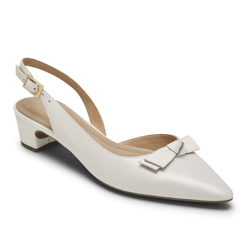 Rockport Hæler Sko Dame Hvite - Total Motion Gracie Bow Slingback - XLFD54162